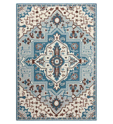 Traditional blue Oriental hand-tufted wool rug with medallion design